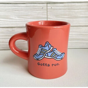 Life Is Good Gotta Run Mug pink ceramic coffee or tea diner style 12 oz